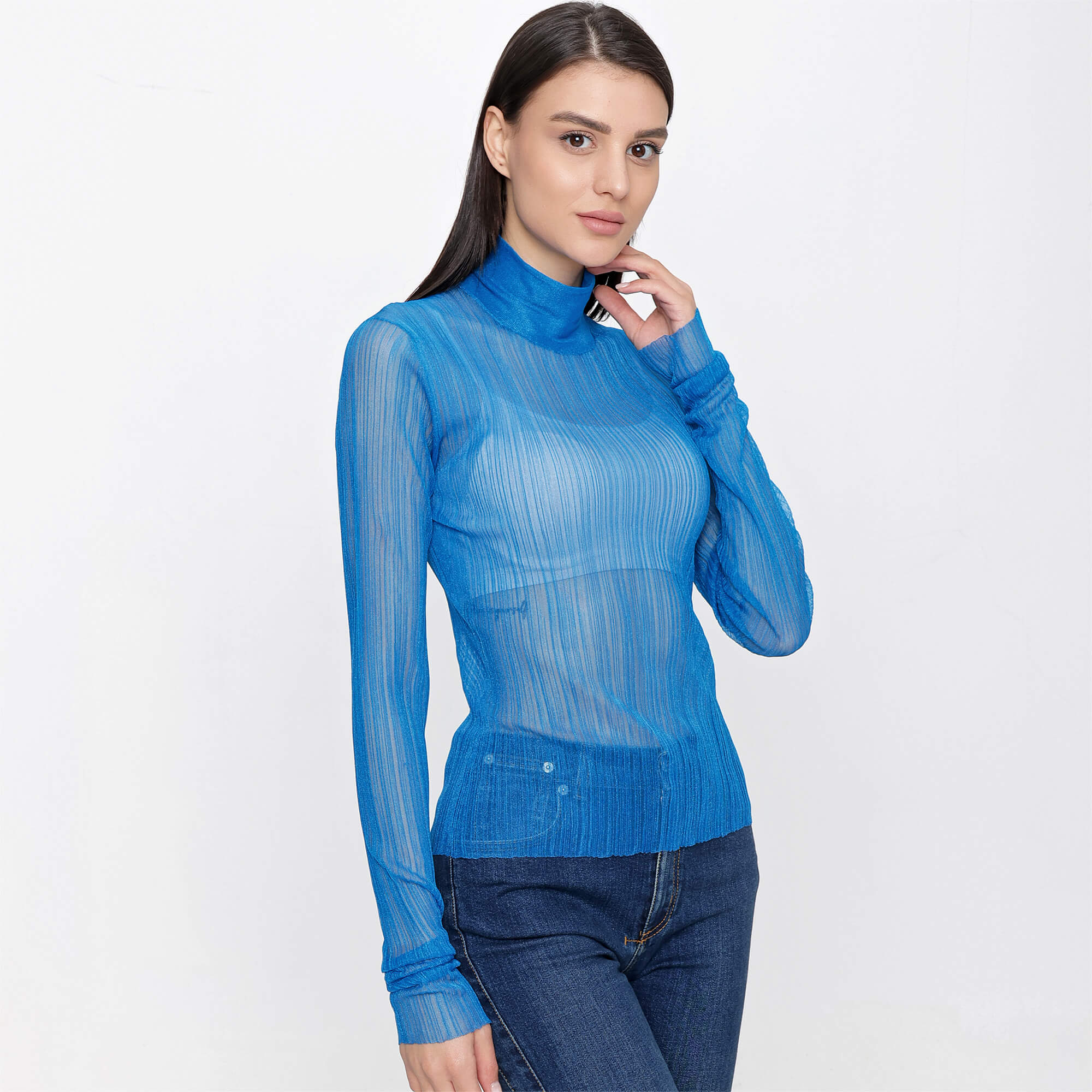 Fendi - Blue Zipped Detail Line Sheer Sweater